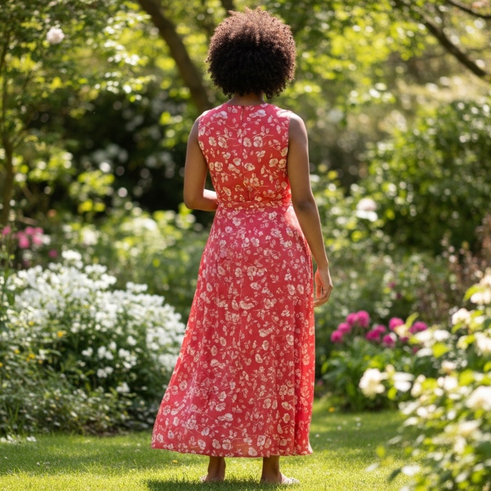 Lauren Ralph Lauren Sleeveless Pink Floral Tie-Waist Maxi Dress Size 16 - Picture 3 of 15